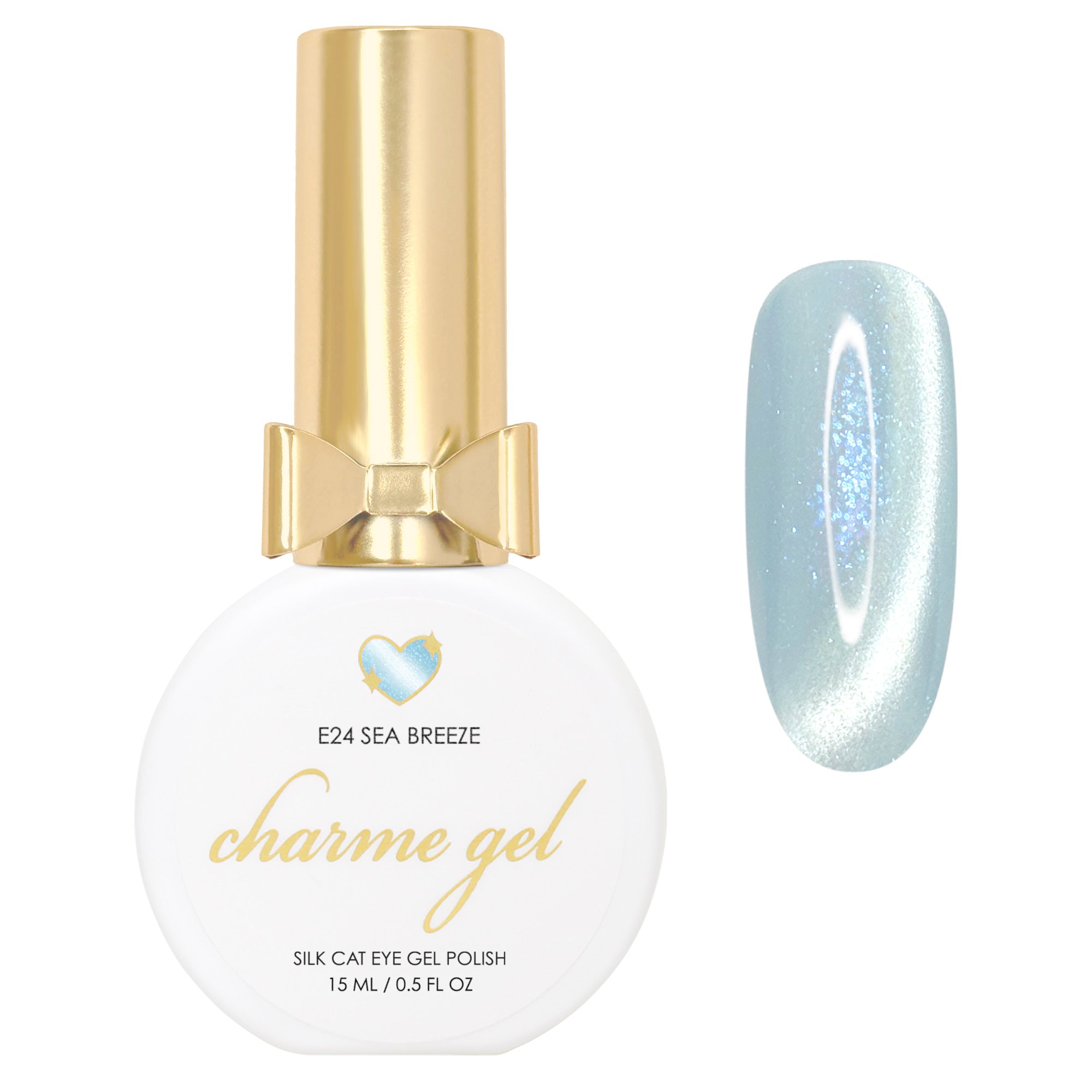 Charme Gel Nail Polish Cat Eye E24 Sea Breeze Magnetic Pigment Light Baby Blue White Shimmer Dreamy Summer Color