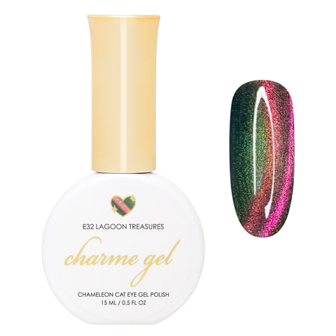 Charme Gel / Cat Eye E32 Lagoon Treasures Green Pink Orange Chameleon Magnetic Nail Polish Color Shifting