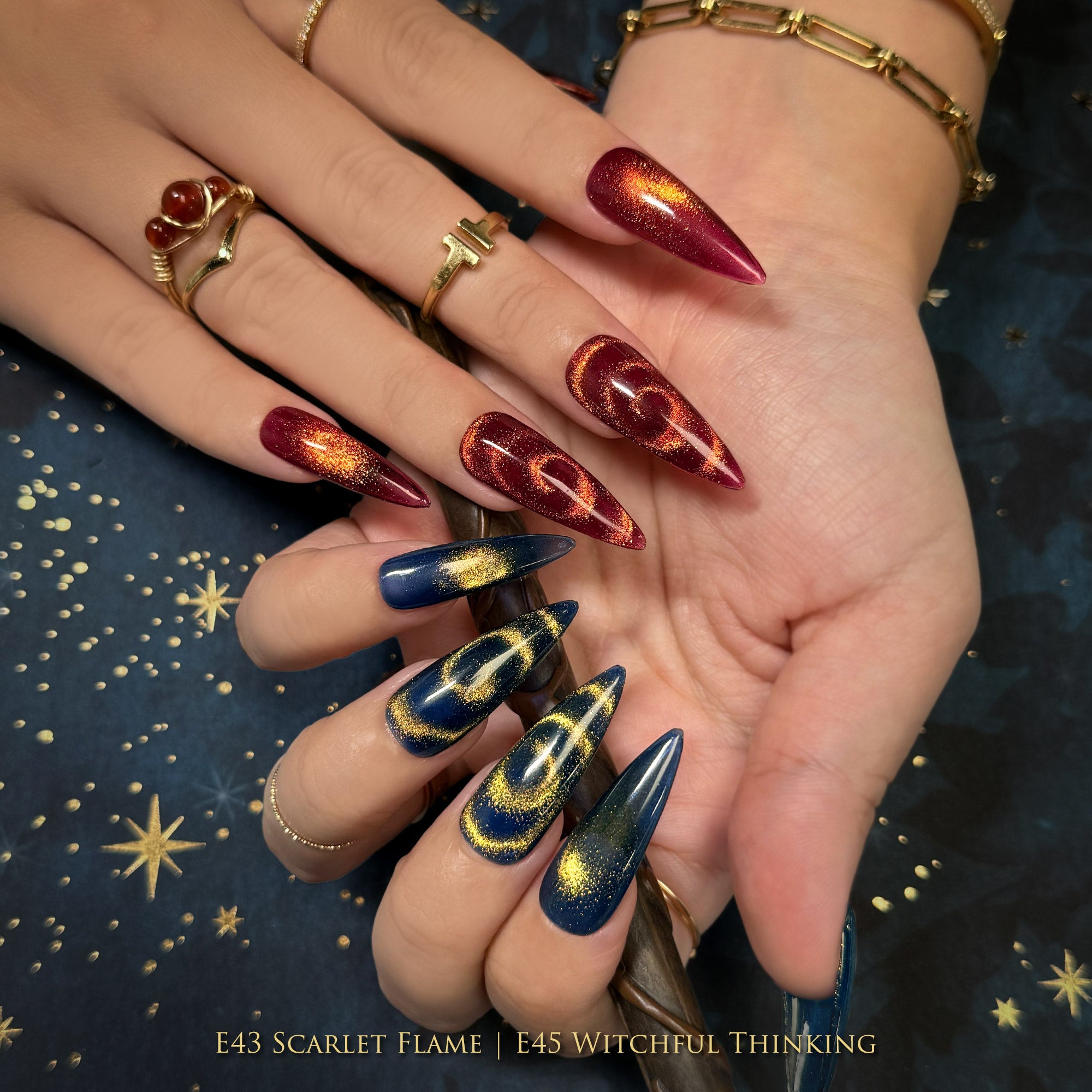 Charme Gel Cat Eye E43 Scarlet Flame | Red Gold Magnetic Gel Polish – Daily Charme