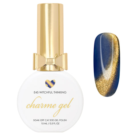 Charme Gel / Cat Eye E45 Witchful Thinking Blue Golden Magnetic Nail Polish Witch Vibe Halloween Winter Holiday