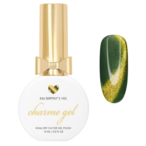 Charme Gel / Cat Eye E46 Serpent's Veil Green Gold Magnetic Nail Polish Dark Wizard Oz Wicked