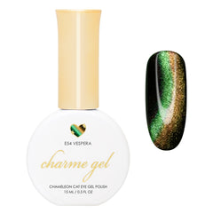Charme Gel  Gel Nail Polish Cat Eye E54 Vespera Chameleon Green Gold Blue Purple Color Shift Effect