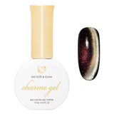Charme Gel Gold Magnetic Nail Polish Cat Eye E62 Glitz & Glam Red Iridescent Silk Finish