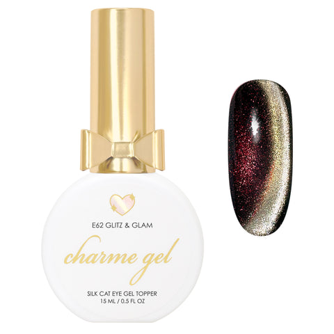 Charme Gel Gold Magnetic Nail Polish Cat Eye E62 Glitz & Glam Red Iridescent Silk Finish