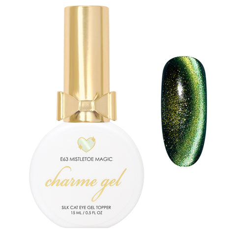 Charme Gel Nail Polish Magnetic Cat Eye E63 Mistletoe Magic Green Silk Color Shifting Iridescent