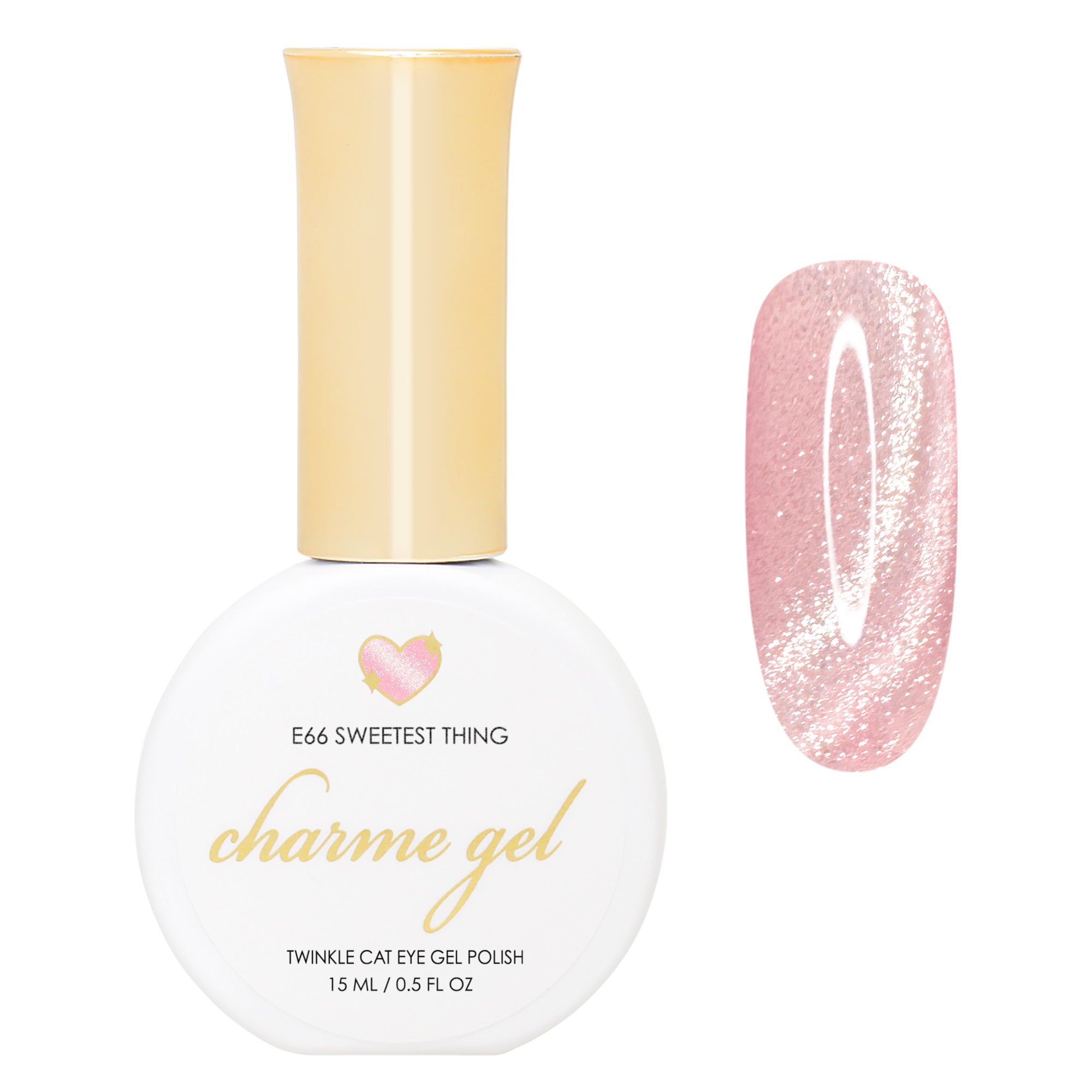 Charme Gel Magnetic Polish Cat Eye Light Pastel Pink Sheer Glittery Twinkle E66 Sweetest Thing