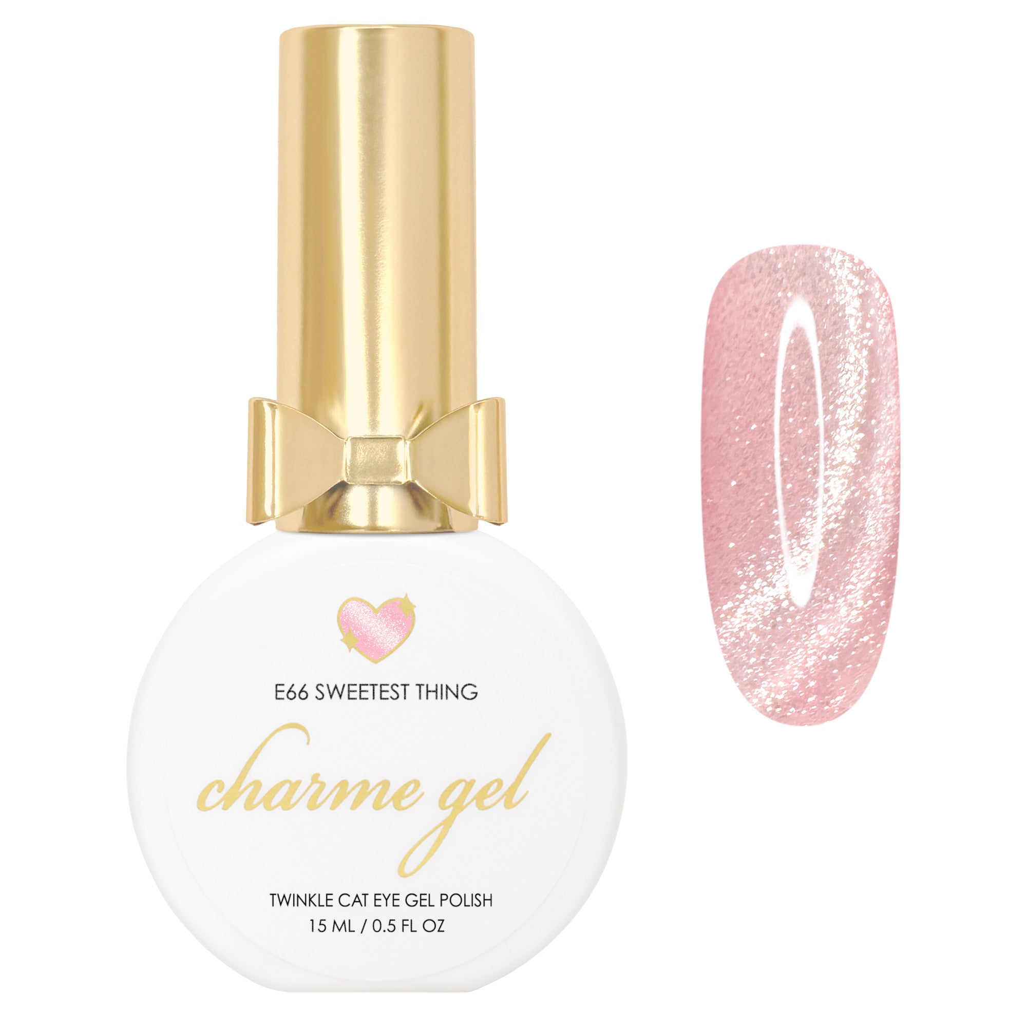 Charme Gel Magnetic Polish Cat Eye Light Pastel Pink Sheer Glittery Twinkle E66 Sweetest Thing HEMA TPO Free Formula