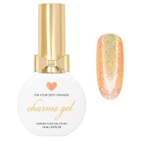 Charme Gel / Fairy Flakes F04 Your Zesty Orange Nail Polish Glitters / Spring / Easter / Shimmer 