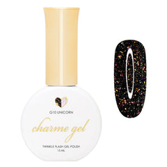 Charme Gel / Glitter G10 Unicorn Twinkle Flash Nail Polish Iridescent Pink Flakes Magical Celestial Trend