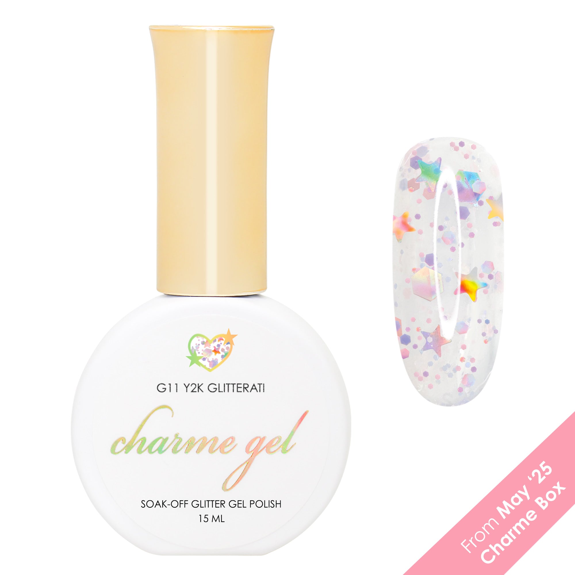 Charme Gel G11 Y2K Glitterati Glitter Star Pastel Holo Pink Nail Polish