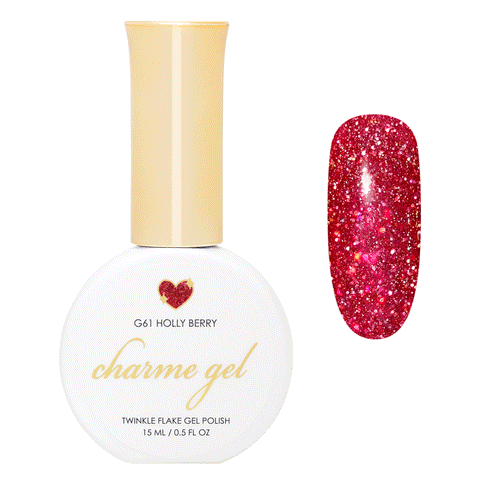 Charme Gel Nail Polish Glitter G61 Holly Berry Red Cherry Iridescent Diamond Flash Holiday Valentine's Day Trend