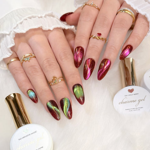 Charme Gel Nail Polish Glitter G61 Holly Berry Red Cherry Iridescent Diamond Flash Holiday Valentine's Day Trend