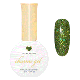 Charme Gel Green Glitter Nail Polish Iridescent Rainbow Flake G63 Wicked Pine
