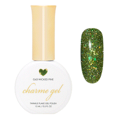 Charme Gel Green Glitter Nail Polish Iridescent Rainbow Flake G63 Wicked Pine