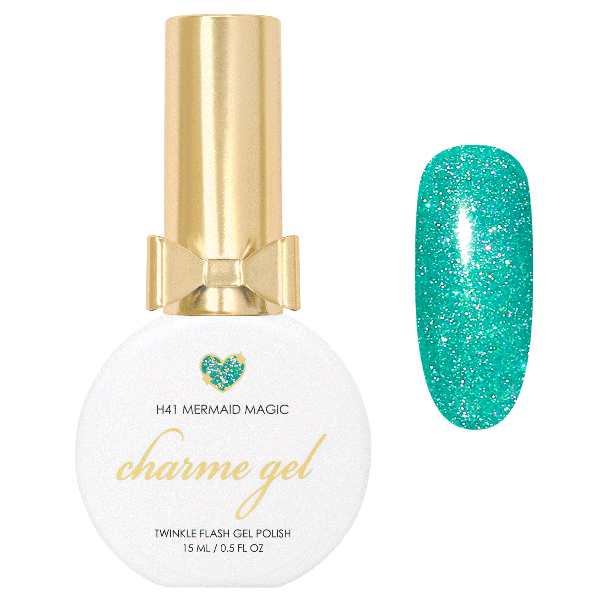 Charme Gel / Rainbow Holo Twinkle H41 Mermaid Magic Turquoise Nail Polish Holographic Bright Style