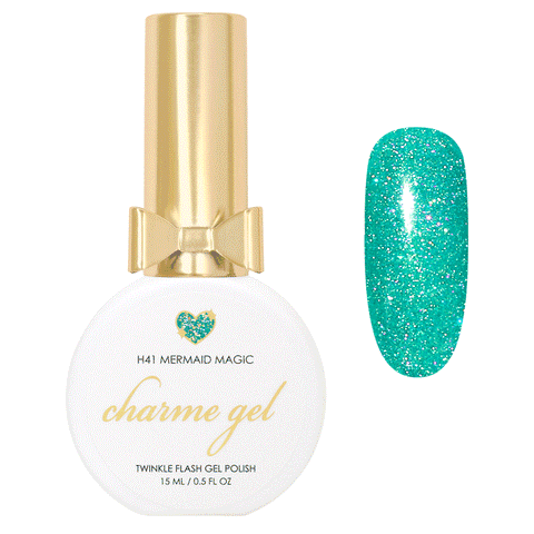 Charme Gel / Rainbow Holo Twinkle H41 Mermaid Magic Turquoise Nail Polish Holographic Bright Style