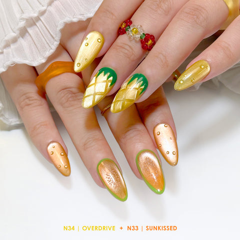 Charme Gel Nail Polish / Neon Cat Eye N33 Sunkissed Orange Fruit Summer Rainbow Pumpkin