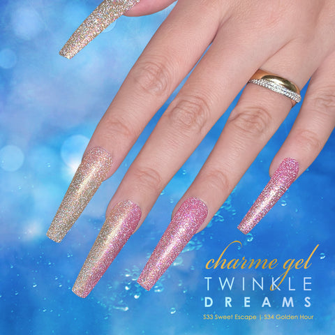 Charme Gel / Twinkle Shimmer S34 Golden Hour Yellow Pink Flash Polish Iridescent Dreamy