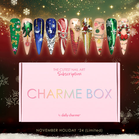 Charme Box Nail Art Mystery Subscription 2024 November Holiday Christmas Gel Polish Decors