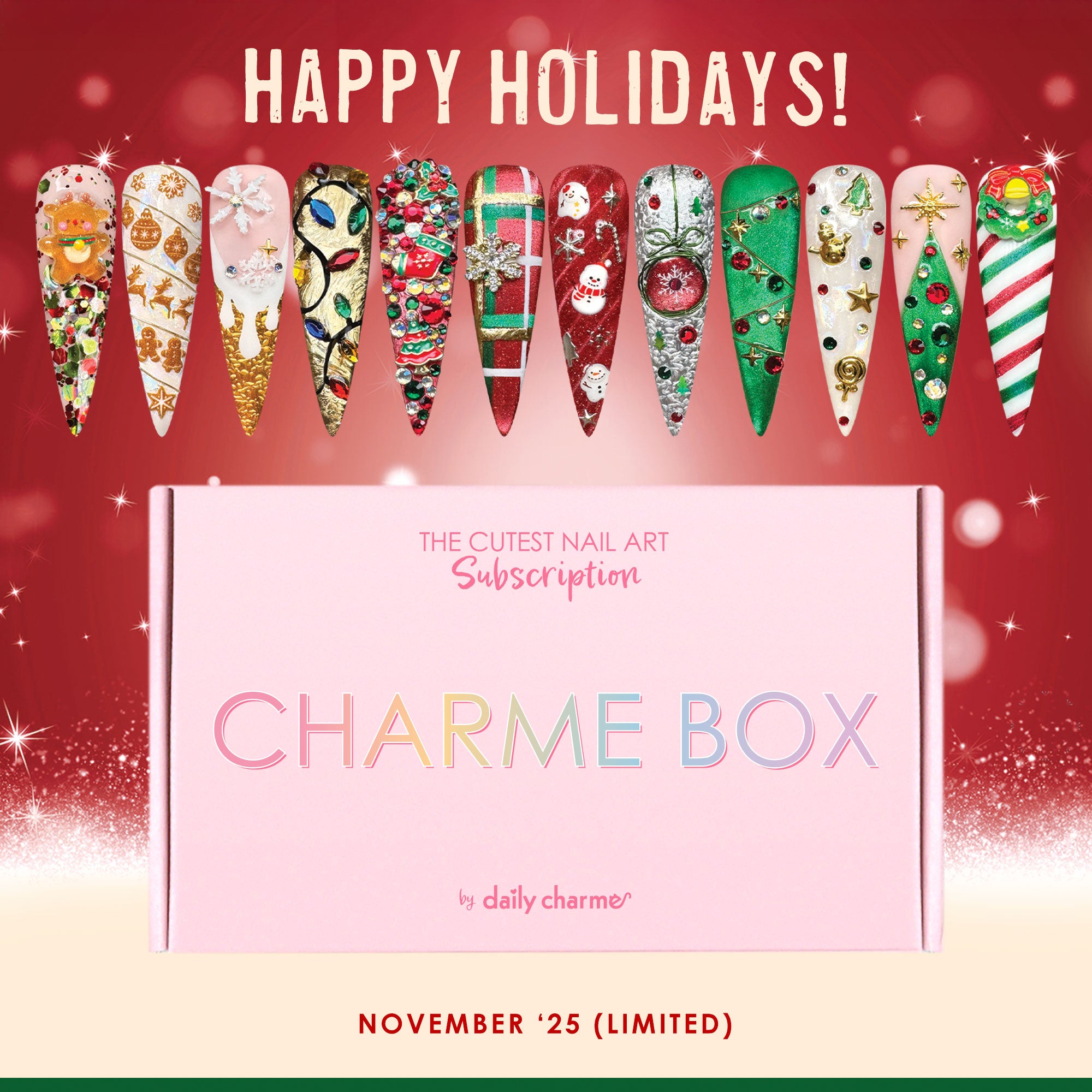 Charme Box / November Holiday 2025 / Christmas Winter Themed Nail Art Subscription Box Mystery Gel Polish Cat Eye Gift Idea for Nail Lover