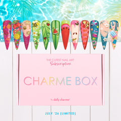 Charme Box Daily Charme Nail Art Mystery Subscription Box July Summer Fun Neon Pool Party Fruit Candy 2026 Green Orange Red Blue Gift Idea
