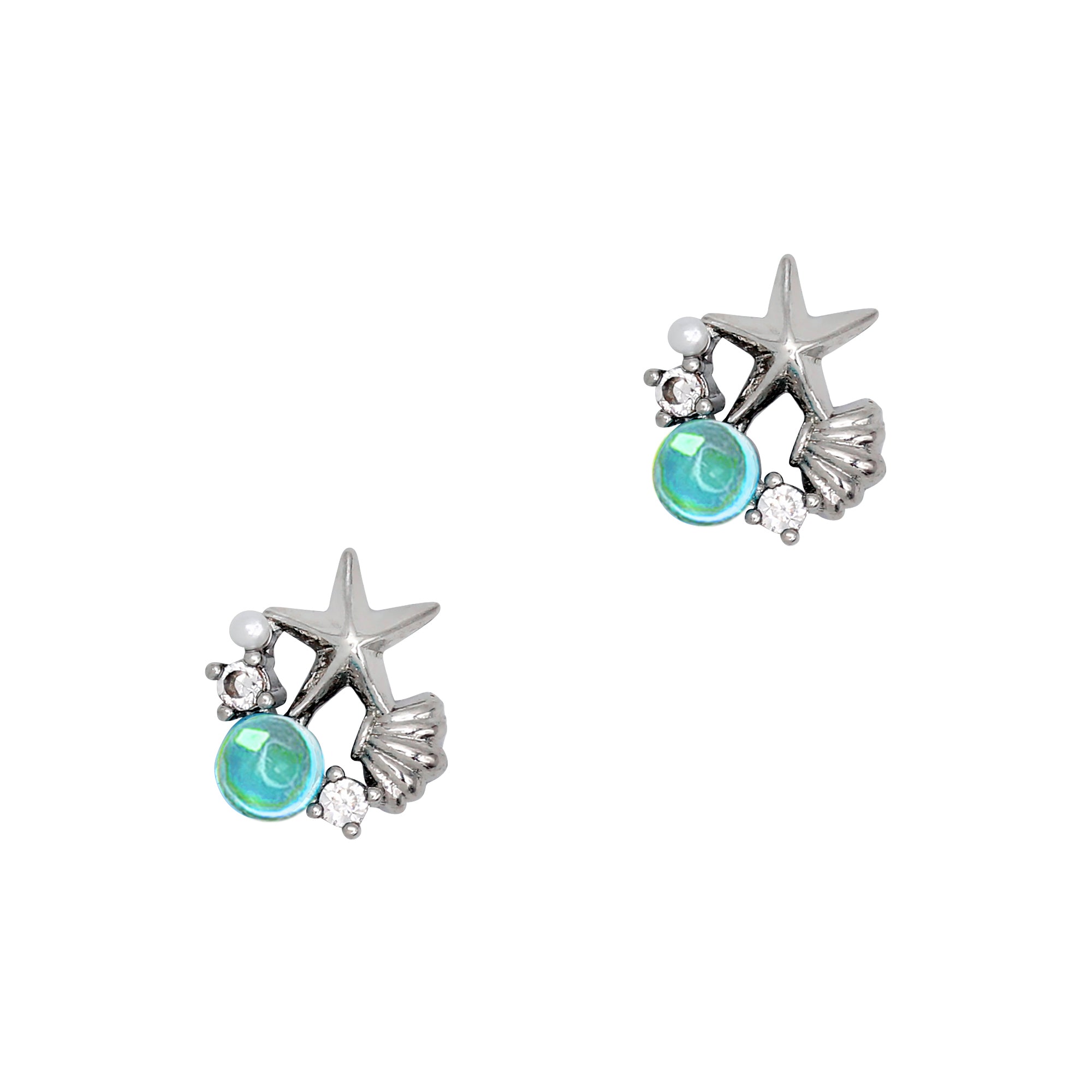 Aqua Starfish Silver Seashell Cluster Nail Charm Cute Summer Mermaidcore