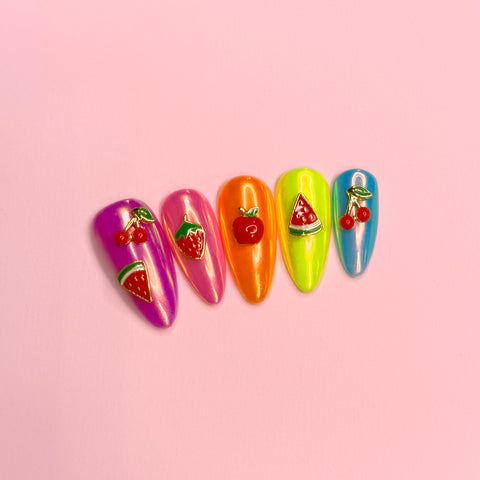 Sweet Strawberry Nail Charm / Gold 3D Decor Cute Kawaii Summer Fruit Design