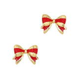 Regal Ribbon Bow / Gold Holiday Christmas Nail Charm Jewelry Gold Red Festive Decorations