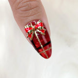 Regal Ribbon Bow / Gold Holiday Christmas Nail Charm Jewelry Gold Red Festive Decorations