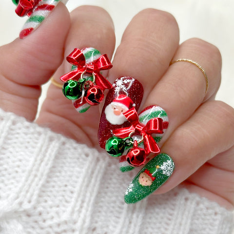 Oversized Jingle Bell Bow Holiday Festive Nail Charms Jewelry Cute