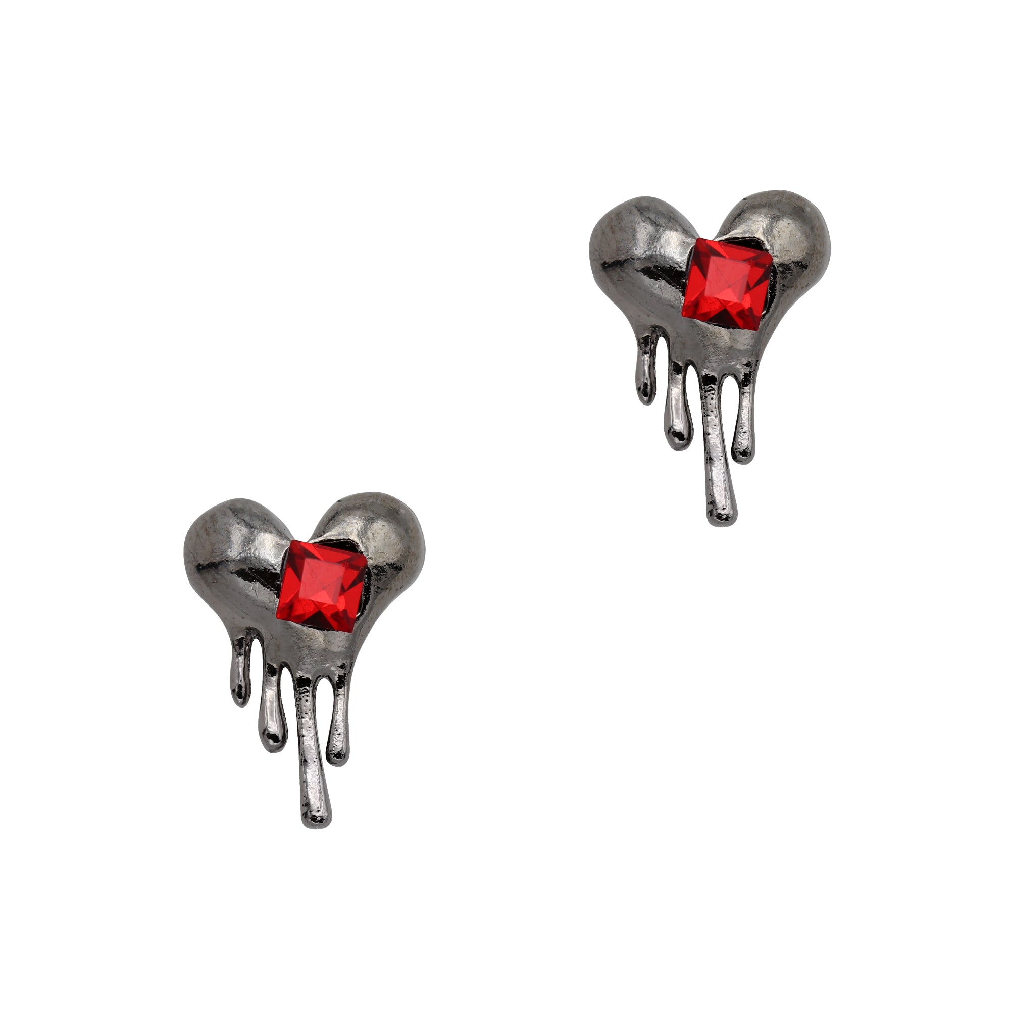 Melting Heart / Gunmetal - Dripping Goth Heart Red Crystal Nail Charm