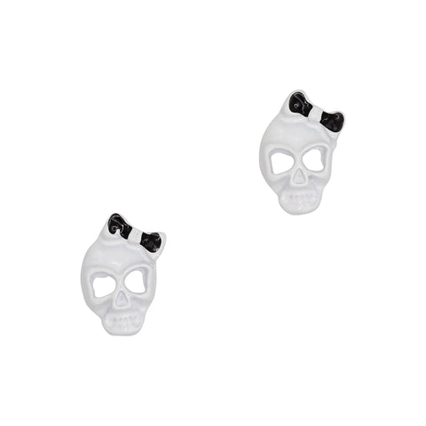 3D Halloween Nail Charm Jewelry Sweetie Skull / White Coquette Bow Black