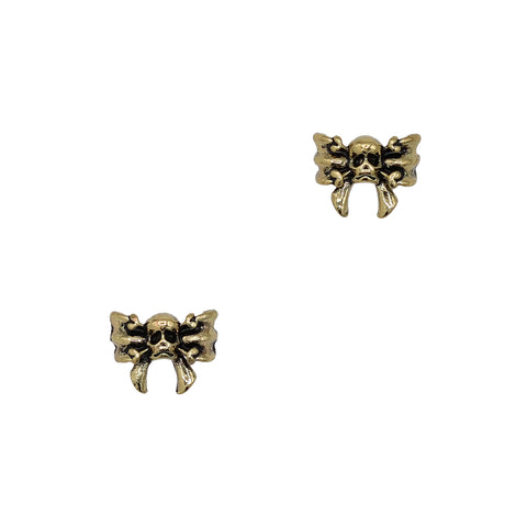 Tiny Halloween Nail Charm Dainty Skull Bow / Gold Vintage Coquette Cute