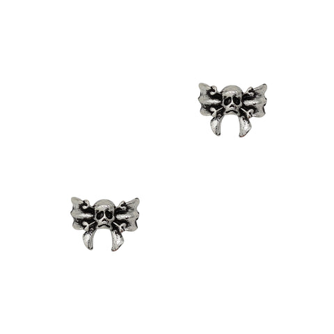 Tiny Halloween Nail Charm Dainty Skull Bow / Silver Vintage Coquette Cute