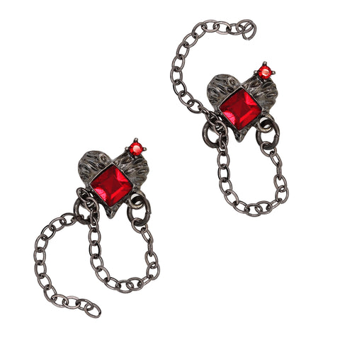 Halloween Nail Charm Chain Shackled Heart / Gunmetal / Ruby Red Crystal