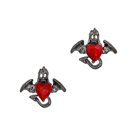 Halloween Nail Charm Red Bat Devil Heart / Gunmetal / Ruby