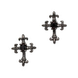 Fleur de-lys Cross / Zircon Charm / Black Gunmetal Goth Rock Nail Art Design