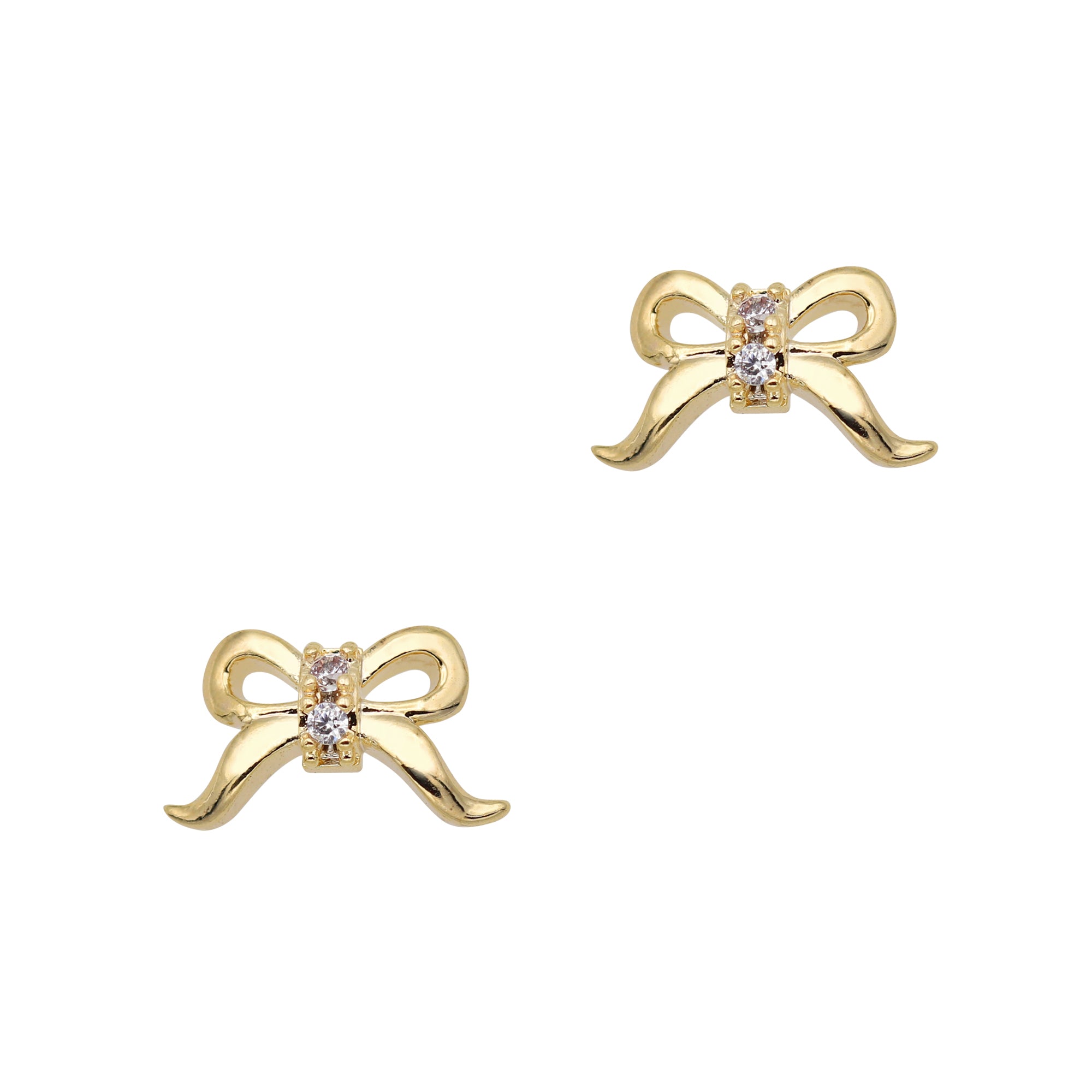 Dainty Ribbon Bow / Zircon Charm / Gold | 3D Nail Art | Ballerina Core | Christmas Holiday Winter Wonderland