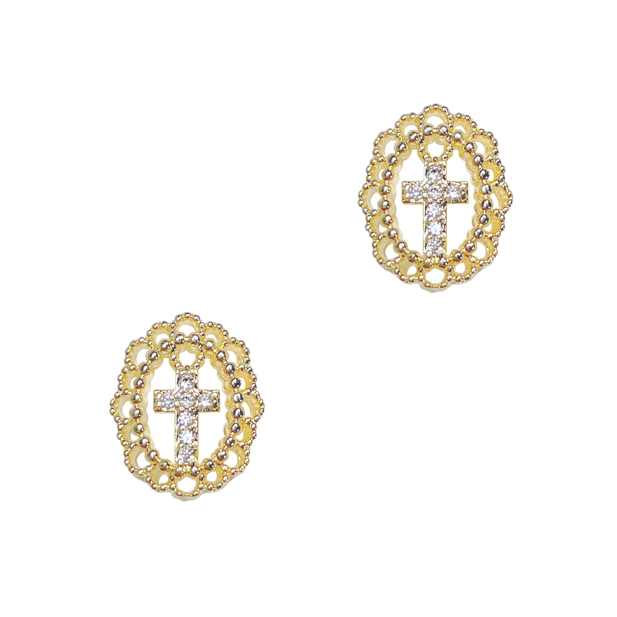 Lacy Cross Emblem / Zircon Charm / Gold Nail Charm Jewelry