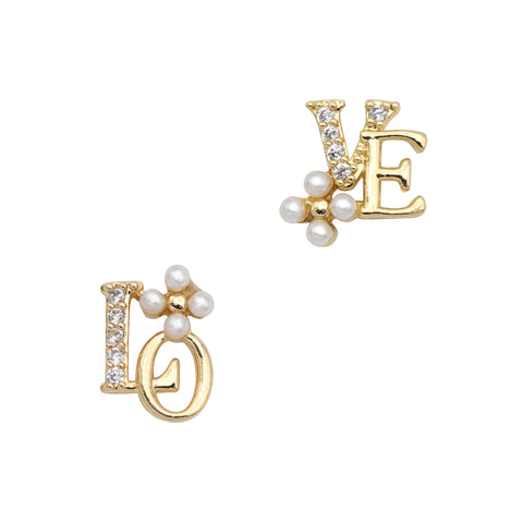 LOVE / Zircon Charm / Gold Valentine's Day Nail Art Jewelry Decor Cute Pearl