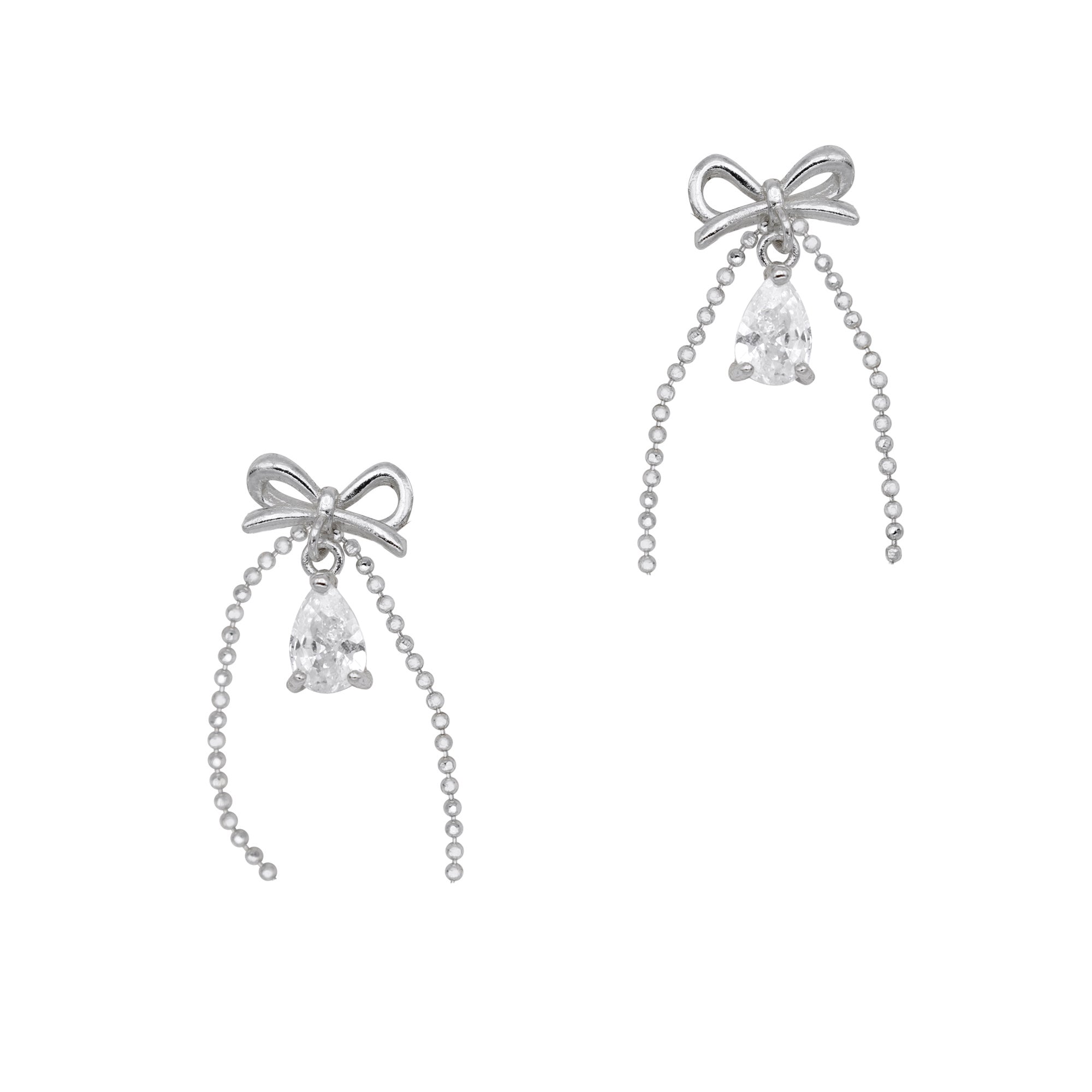 Lovely Bow Dangle / Zircon Charm / Silver Coquette Nail Art Jewelry