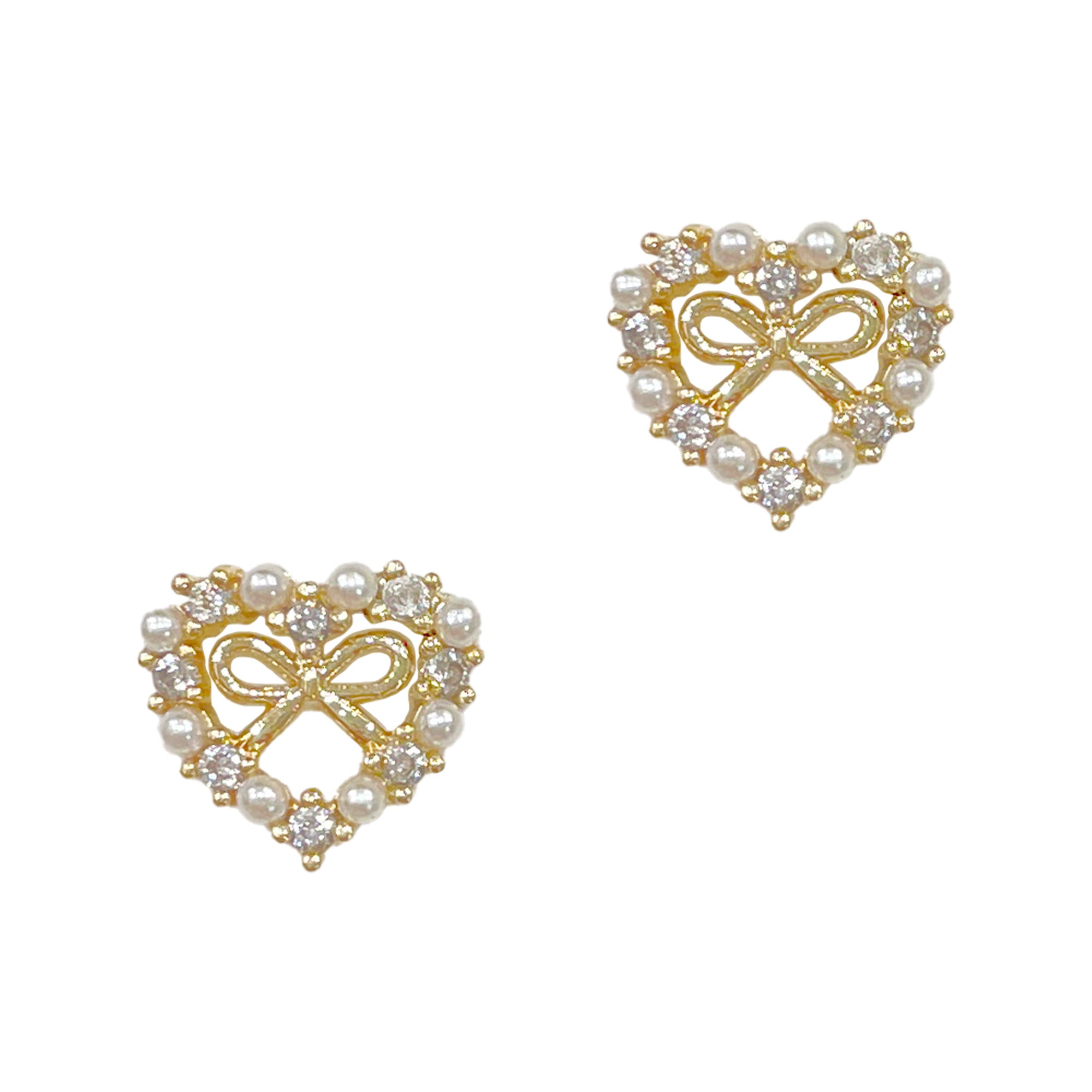 Embedded Bow Heart Frame / Zircon Charm / Gold Coquette Nail Trend