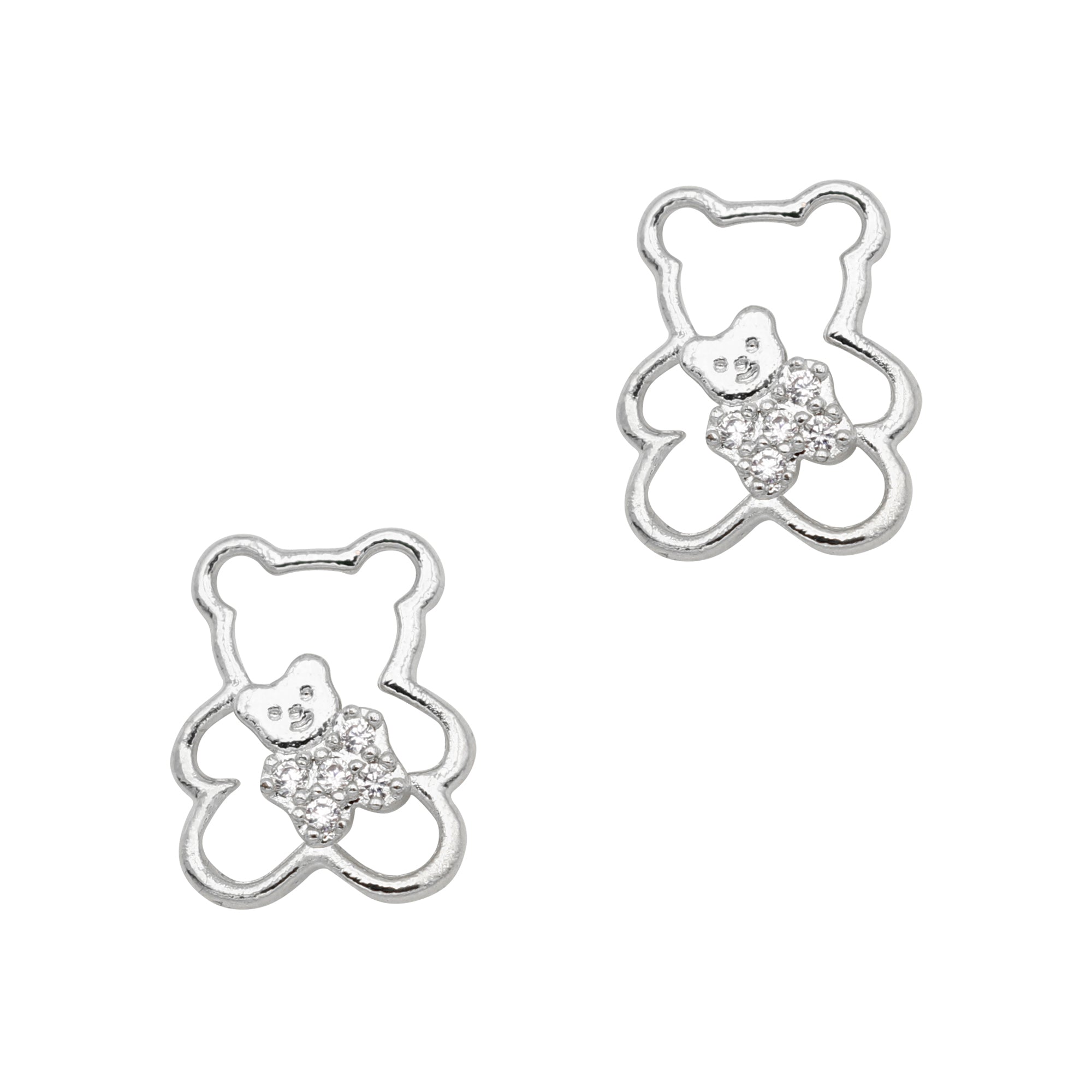 Lovely Teddy Bear / Zircon Charm / Silver Cute Valentine
