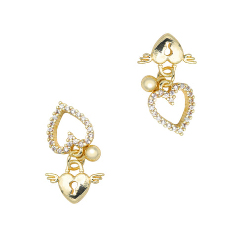 Heart Locket Dangle / Zircon Charm / Gold Nail Jewelry Decor Cute Girly