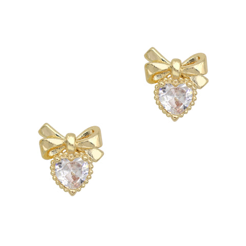 Lovely Bow Heart / Zircon Charm / Gold Coquette Nail Trend Jewelry