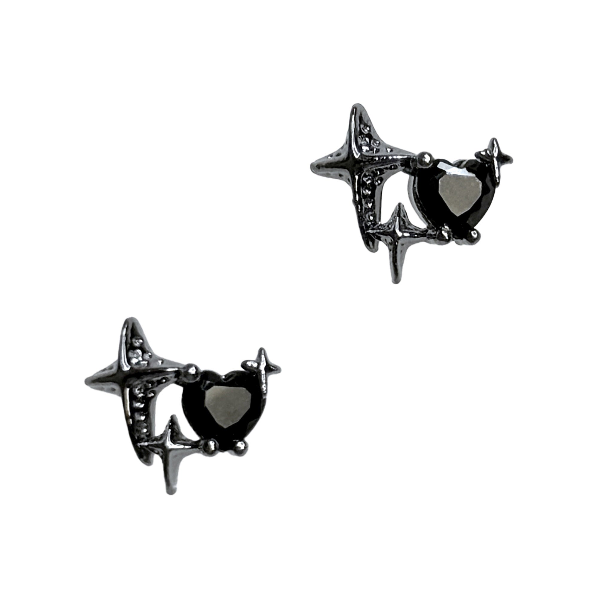 Heart Star Sparkles / Zircon Charm / Gunmetal Black Nail Jewelry Cool Goth