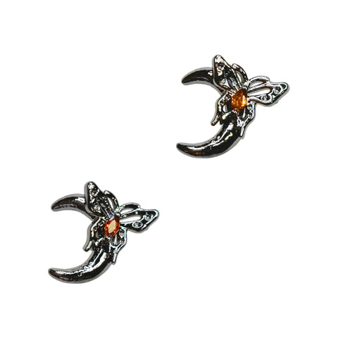 Butterfly Crescent Moon / Zircon Charm / Gunmetal / Orange Nail Jewelry Decor Quality Fall Autumn Halloween Trend