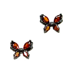 Flaming Butterfly / Zircon Charm / Gunmetal / Orange Nail Jewelry Decor 3D