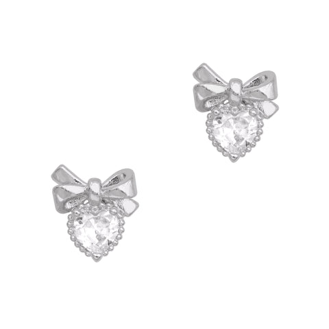 Lovely Bow Heart / Zircon Charm / Silver Nail Jewelry Coquette Cute