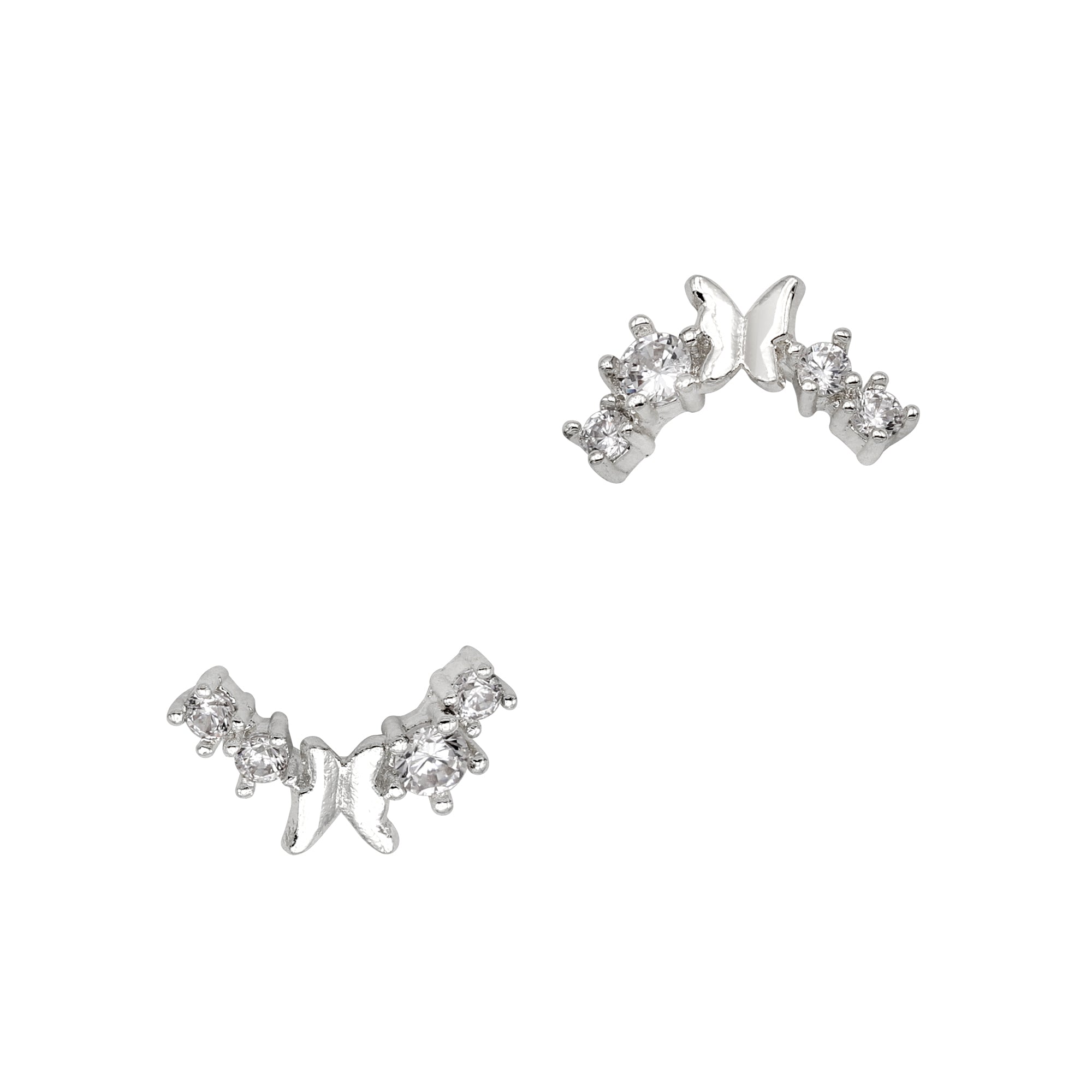 Nail Decor 3D Butterfly Tiara / Zircon Charm Silver French Tip Nail Design